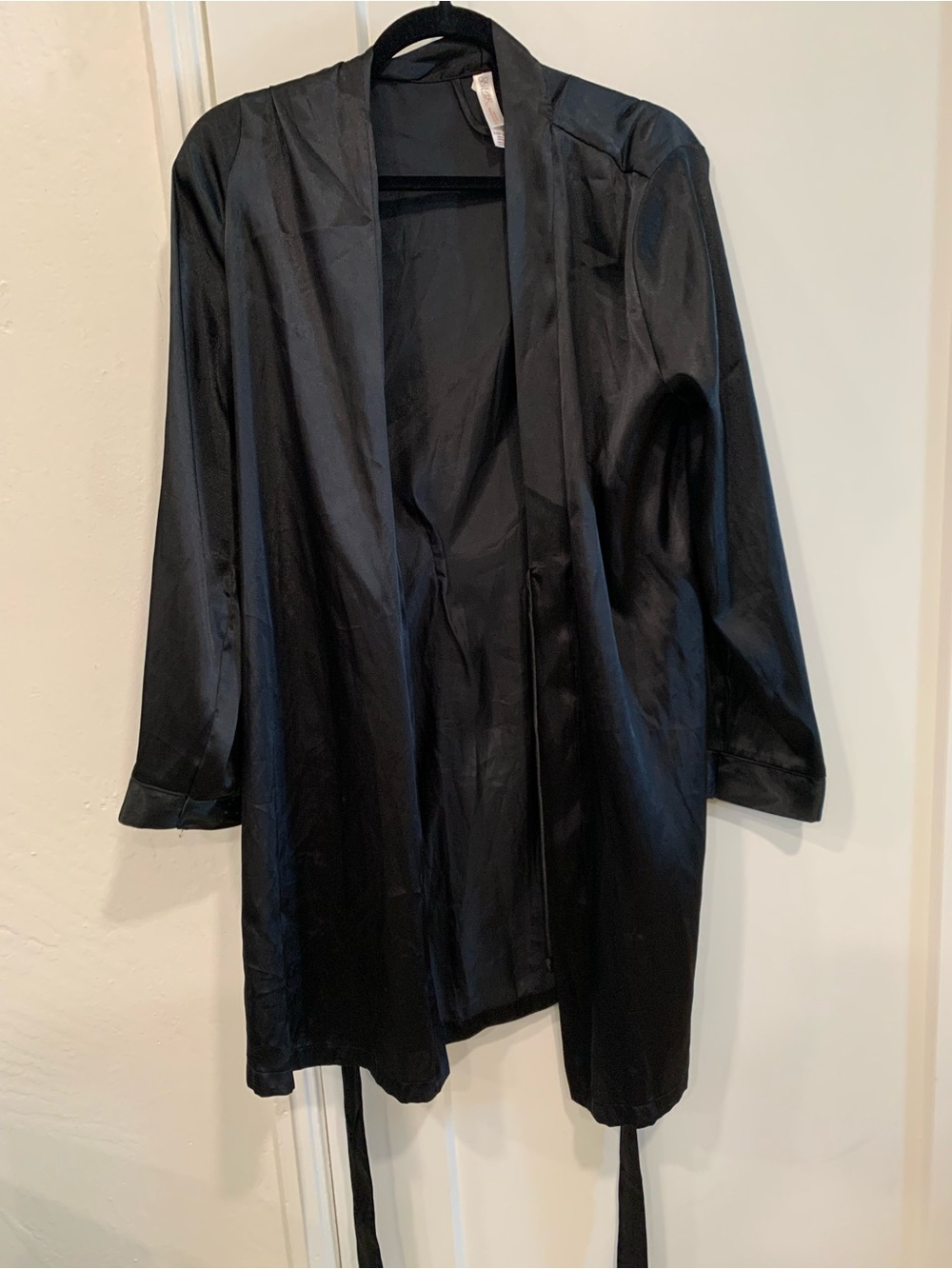 Women's Black Satin Open Front Robe